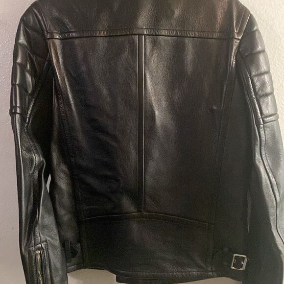 Vintage EUC Burberry London Lambskin Black Leather Biker Jacket Mink Top Collar - Picture 5 of 17